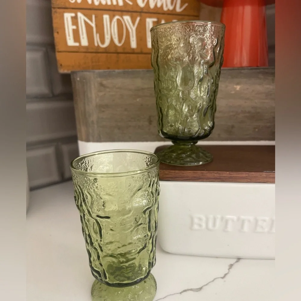 Set of 2 Anchor Hocking vintage Milano Green glassTumblers